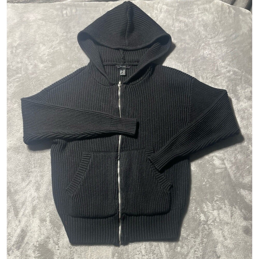 Forever 21 Hooded Knit Cardigan Sweater Hoodie Women’s XS Black Zipper